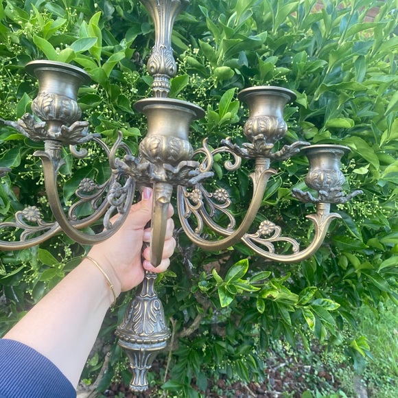 2 Vintage Baroque Style Large Brass Five Candle Candelabra From 1970 - Picture 16 of 16
